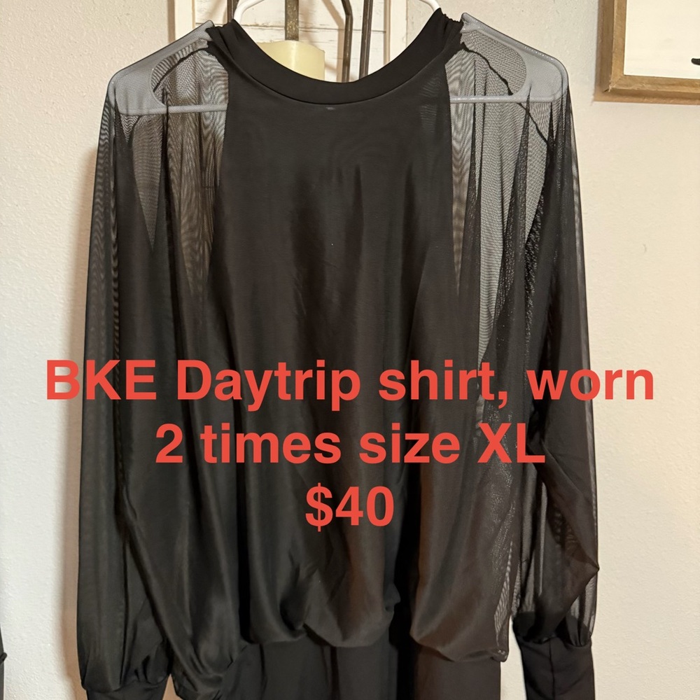 BKE Black Mesh Long Sleeve Top